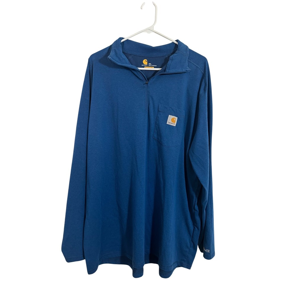 Carhartt Force Delmont Mens 2XL Blue Relaxed Fit Quarter Zip Pullover 104255